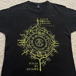 🎸 '14 Alice In Chains Band Green Tree Root Veinage Neon Logo 2 Side Tour T Shirt